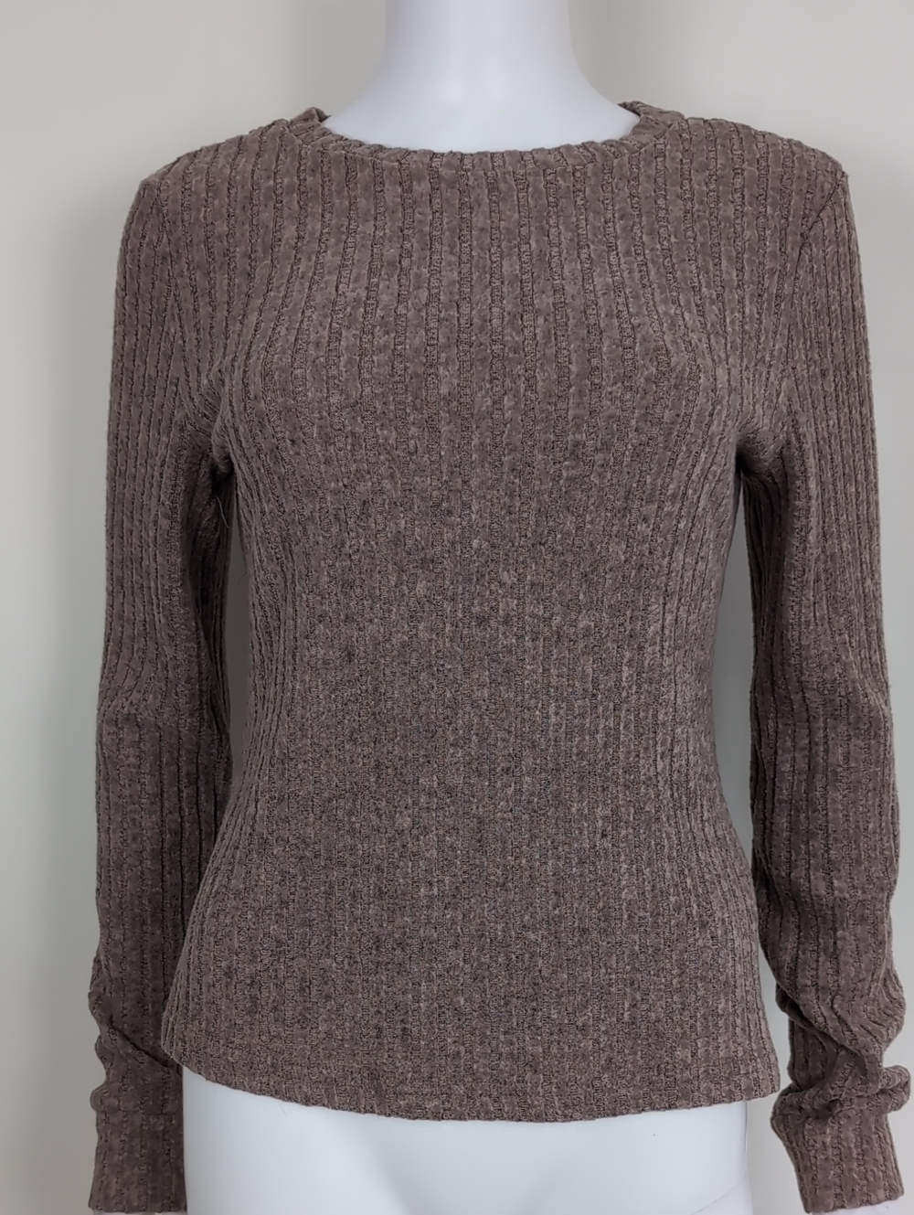 SHEIN Light Brown Ribbed Soft Knit Crew Neck Long Sleeve Layering Top Size Large